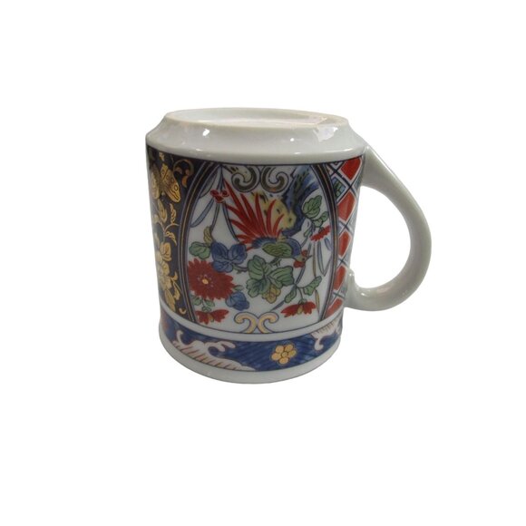 Vintage Japanese Porcelain Imari Mug With Floral Bird Design EUC Red Blue - Picture 9 of 11